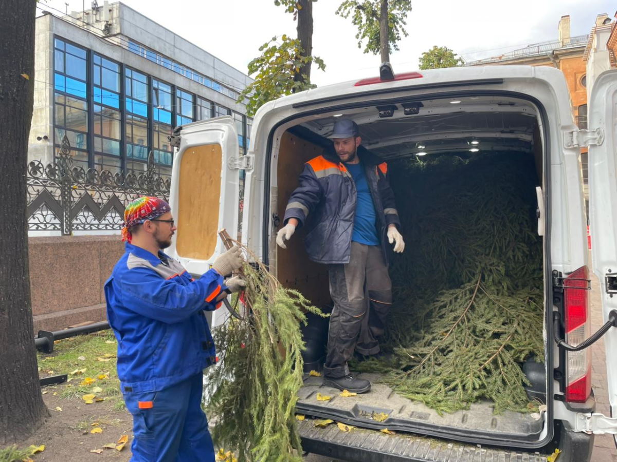 Во дворе Синагоги. Бывшую крышу Сукки погрузили в автомобиль